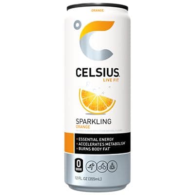 Celsius Sparkling Energy Drink - No Sugar or Preservatives - Orange (4 Drinks, 12 Fl Oz. Each)