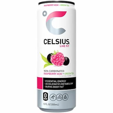 Celsius Non-Carbonated Energy Drink - No Sugar or Preservatives - Raspberry Acai & Green Tea (4 Drinks, 12 Fl Oz. Each)