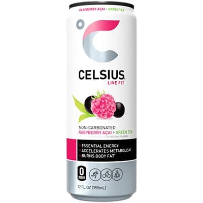 Celsius Non-Carbonated Energy Drink - No Sugar or Preservatives - Raspberry Acai & Green Tea (4 Drinks, 12 Fl Oz. Each)
